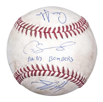 Gary Sanchez, Tyler Austin and Aaron Judge Game Used and Multi-Signed Baseball (MLB Authenticated & Steiner)